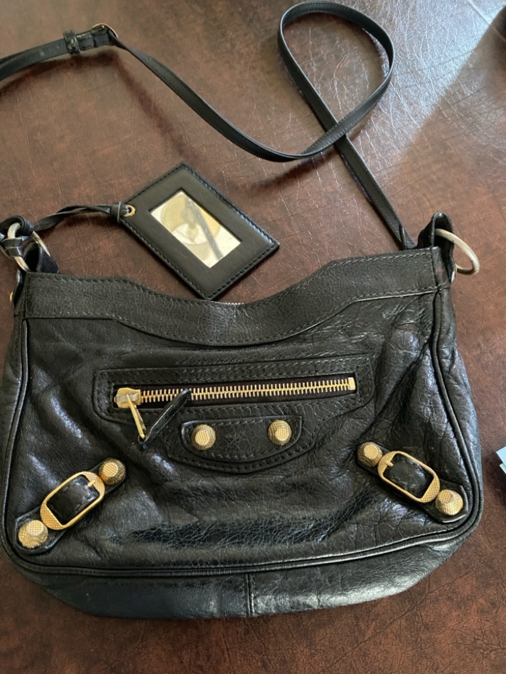 Balenciaga Black Leather Crossbody Bag with Gold Hardware